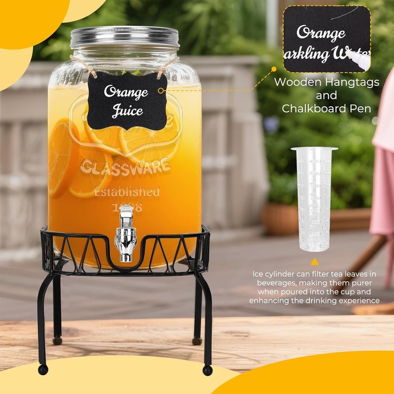 DHSBTLS 2 Gallon Glass Drink Dispensers, 1 Pack Clear Beverage Dispenser for Party, BBQ and Picnic, Juice Dispenser with Ice Core, Black Stand, Spigot, Markers and Chalkboard - Image 5
